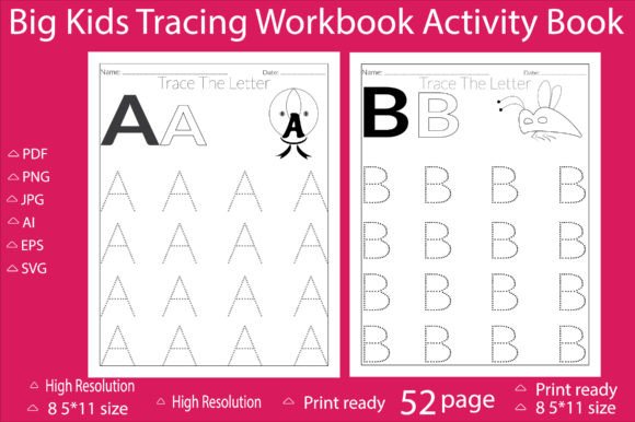 Big Kids Tracing Workbook Activity Book Graphic Design Asset