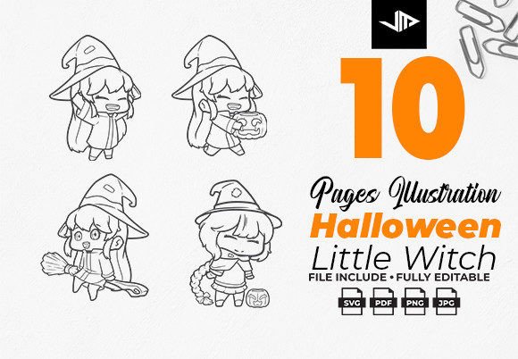 Coloring Graphic Witch Cartoon Halloween for Web and Print