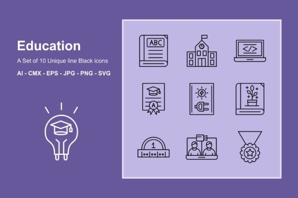 Education Line Black Icon Set for Modern Graphics
