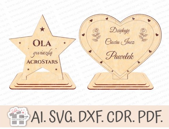 Heart and Star Laser Cut SVG Statuette for Crafts and Graphics